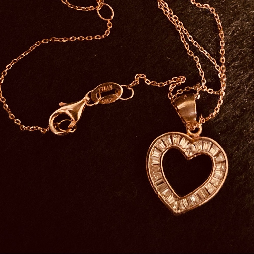 Rose Gold 925 SS Heart Pendant Chain Necklace - Picture 5 of 5